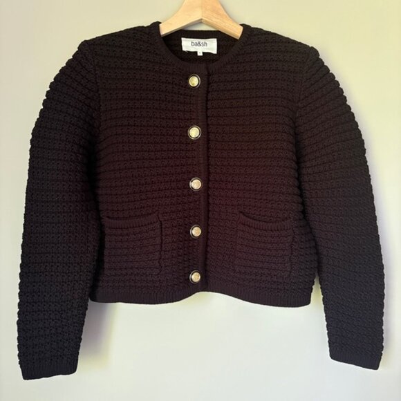 NEW Ba&sh Bash Gaspard Tweed Cardigan Jacket in Black | size 2 M US6 UK10 - Picture 8 of 14